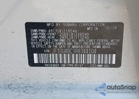 2024 Subaru Impreza Base 5-Door z USA, uszkodzony, nr VIN JF1GUABC3R8344104